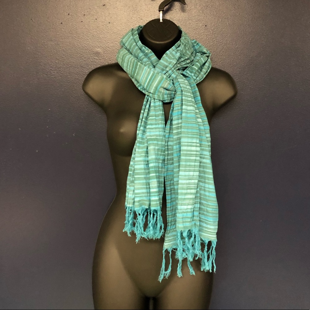 Turquoise striped cotton scarf